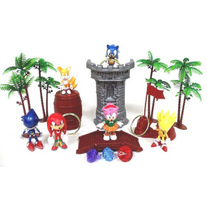 Sonic 18 Piece Play Set Featuring Random Sonic Figures And Accessories May Include Super Sonic Amy Rose Miles Tails Prower