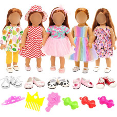 Barwa 18 Inch Doll Clothes And Accessories 5 Sets Clothes Dress Outfits With 2 Pairs Shoes For 18 Inch Dolls