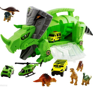 Wolvolk Perfect Dinosaur Storage Carrier For Your Dinosaurs And Cars Includes Mini Dinosaurs And Car Toys