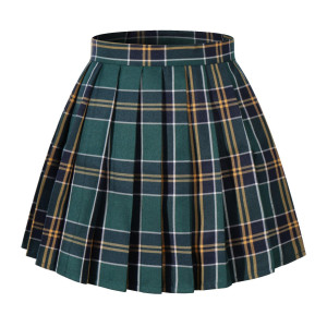 Womens Pleat Plaid Mini Skirt High Waist Short Skirts Xl Dark Green Mixed White