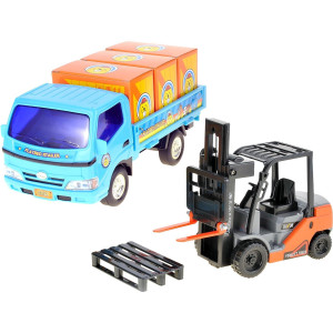 Powertrc Forklift Truck Play Set Friction Powered Warehouse Construction Pretend Toy Set Toddler Cars Trucks Gifts Toy Bo