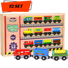 Wooden Train Cars 12 Pack A Kids Favorite Toy Train Set