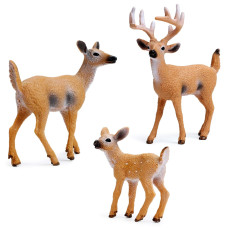 Restcloud Deer Figurines Cake Toppers Deer Toys Figure Small Woodland Animals Set Of 3