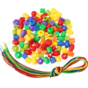 Toodoo String Beads With 100 Beads, 10 Strings And Lacing Beads Set For Toddlers Preschool Learning Occupational Autism