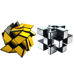 Tanch Mirror Speed Cube Set 2 Pack Of 3X3 Mirror Silver Cube And Gold Wheel Cube Twisty Skewb Magic Speedcubing Bundle Puzzle