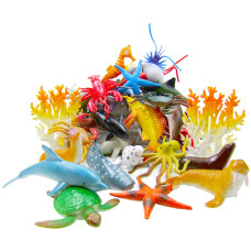 Ocean Sea Animal Assorted Mini Sea Creatures Toys Set Realistic Underwater Sea Animals Figure Bath Toy 38Piece Set