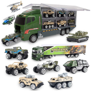 Jenilily Army Toys Cars For Boys Tank Military Truck Vehicle Mini Car Toys Carrier Truck Set For Toddlers Boys 3 4 5 6 Years Old