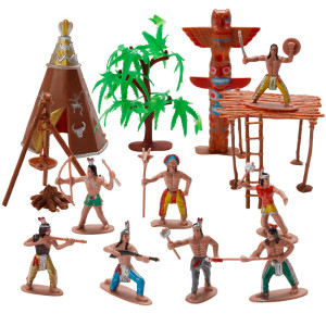 X Hot Popcorn 23 Pcs Native American Figurines Indian Figurines Indians Historical Plastic Action Figures For Projects Decoratio