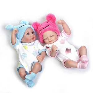 Minidiva Reborn Baby Dolls, 2Pcs Boy And Girl Twins Full Body Soft Silicone Newborn Baby Lifelike Reborn Dolls Xmas Gift (10.24 X 4.72 X 3.15 Inches)