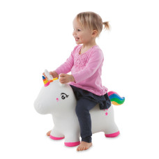 Hearthsong Bouncy Inflatable Animal Jumpalong Rideon Toy For Toddlers With Hand Pump And Unique Birth Certificate Holds Up To