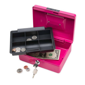 Hearthsong Metal Cash Lockbox Includes 2 Keys 8 L X 6 W X 3 H In Pink