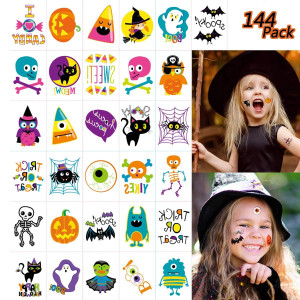 144 Pcs Halloween Temporary Tattoos Waterproof Pumpkin Tattoos Stickers For Kids Children Party Favors 72 Patterns Multicolor