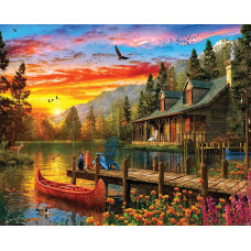 Springboks 1000 Piece Jigsaw Puzzle Cabin Evening Sunset Made In Usa