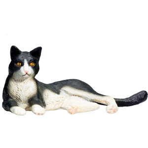 Mojo Black And White Cat Laying Realistic Domesticated Animal Hand Painted Toy Figurine