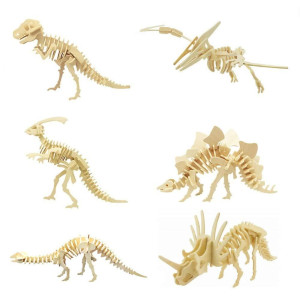 3D Wooden Dinosaur Puzzle 6 Piece Set Wood Dinosaur Skeleton Model Puzzle Diy Wooden Crafts 3D Puzzle Stem Toys Gifts For