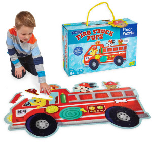 Peaceable Kingdom Shiny Fire Truck Pups Floor Puzzle