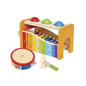 Hape Pound Tap Shake Music Set Award Winning Wooden Pounding Bench Baby Xylophone And Tap Along Tambourine Developmen