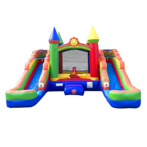 Pogo Bounce House Crossover Rainbow Inflatable Bounce With Double Inflatable Water Slides For Kids 165 X 15 X 11 Foot Bouncy