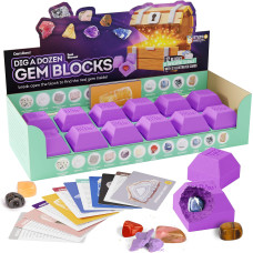 Dig A Dozen Gem Blocks Mining Kit For Kids Discover 12 Unique Real Gemstones Mineral Rocks Crystals Collection Archaeolog