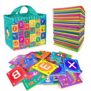 Teytoy Baby Soft Alphabet Cards Toys 26Pcs Abc Alphabet Baby Flash Cards Early Learning Toy With Storage Bag Washable Soft Let