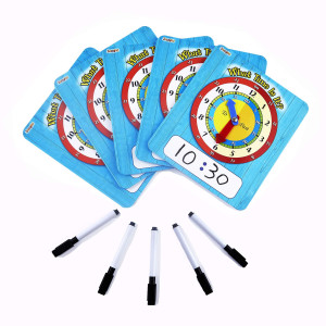 Zazzykid Time Learning Analog Clock For Kids Pack Of 5 7 X 8 Inches With 5 Erasable Markers Teach Children To Tell The Time