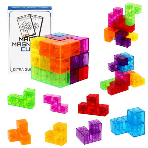 Dasdax Magnetic Building Blocks Magic Magnetic 3D Puzzle Cubes Set Of 7 Multi Shapes Magnetic Blocks With 54 Guide Cards Intel