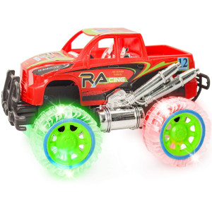 Artcreativity Lightup Red Monster Truck With Sounds 9 Inch Monster Truck With Flashing Wheels And Friction Motor Push N Go To