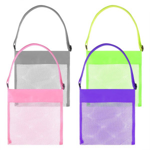 Tuparka 4 Pcs Colorful Mesh Beach Bags Sea Shell Bags Beach Shell Bags Adjustable Carrying Straps Bags For Kids