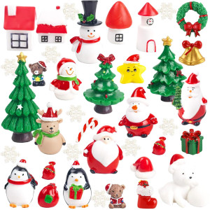 Lovestown 38 Pcs Fairy Garden Christmas Accessories Christmas Miniature Ornaments Diy Snow Globe Figurines Christmas Decorati