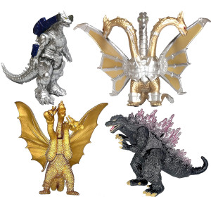 Twcare Set Of 4 Godzilla Toys Movable Joint Action Figures King Of The Monsters Burning Heisei Mecha Ghidorah Pack Plastic Mini