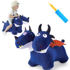 Iplay Ilearn Bouncy Pals Toddler Animal Hopper Toys Kids Plush Blue Hopping Horse Inflatable Ride On Dragon Wpump Indoor Ou