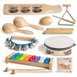 Musicube Musical Instrument Set For Toddler Baby Kid Wooden Percussion Instrument Musical Toys Xylophone Maracas Egg Shaker Tamb