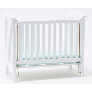 Dollhouse Miniature White Slatted Nursery Crib With Blue Fabric