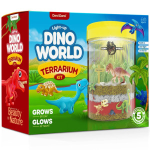 Dino World Terrarium Kit For Kids Led Light In Lid Dinosaur Easter Toys For Boys Girls Age 3 4 5 6 7 8 Year Old Boy G