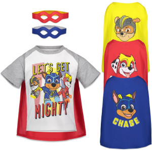 Paw Patrol Chase Marshall Rubble Little Boys 6 Piece Outfit Set Tshirt Capes Masks White 7