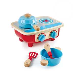 Hape Toddler Kitchen Set Wooden 6 Piece Cooking Set Pretend Kitchen Playset With Toy Stove Frying Pan Spoon Spatula