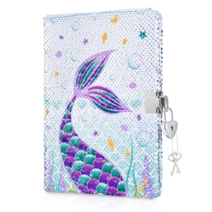 Wernnsai Mermaid Sequins Notebook Reversible Mermaid Journals Unique Gift For Girls Travel School A5 Secret Diary Notebooks Wi