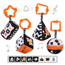 Tumama High Contrast Shapes Sets Baby Toys Black And White Stroller Toy For Car Seat Baby Plush Rattles Rings Hanging Toy For 0