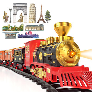 Snaen Train Sets With Steam Locomotive Engine Cargo Car And Tracks Battery Powered Play Set Toy Wsmoke Light Sounds For K