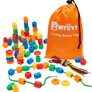 Bmtoys Lacing Beads For Kids 70Pcs Threading Beads Occupational Therapy Toys For Kids Fine Motor Skills Developmental Activity