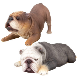 Toymany 6Pcs British Bulldog Figurines Set Realistic Lying And Sleepy Toy Dogs For Kids Gifts Cake Toppers