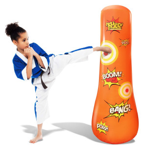 Novelty Place Kids Inflatable Punching Bag 4 Feet Tall Free Standing Buddy Hit Bounce Back Air Bop Toy Fun For All Ages B