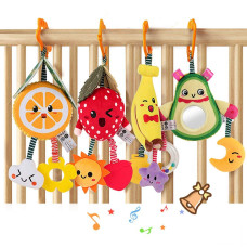 Tumama Baby Toys For 3 6 9 12 Months Hanging Fruit Rattles Avocado Banana Orange And Strawberry Stroller Mobile Toys Plush Soft