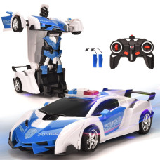 Villacool Transform Remote Control Car 24Ghz Robot Rc Cars 118 Scale Police Car Toy Onebutton Deformation 360 Rotating Drif