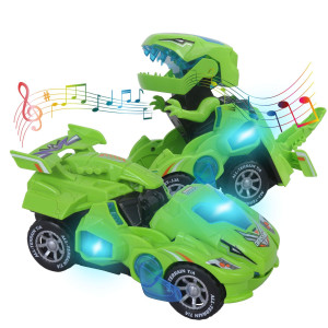 Huwairen Toys For 36 Year Old Boys Transforming Car Toys With Led Light And Music Dinosaur Toy Birthday Gifts For 4 5 6 7 Year