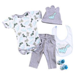 Reborn Baby Dolls Boy Clothes 22 Inch Gray Dinosaur Outfit Accessories 5 Pcs Sets Fit 2022 Newborn Dolls Clothes