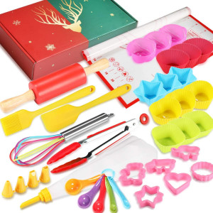 Shacoryze Kids Cooking And Baking Set 40 Pcs With Gift Box Real Kitchen Utensils Kit For Children Toddlers Teens Gift For Girl