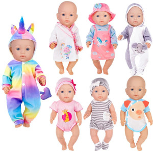 7 Sets Baby Doll Clothes Accessories Play Set Include Rompers Dress Outfits Hat For 1416 Inch Dolls And 43Cm New Born Baby Doll