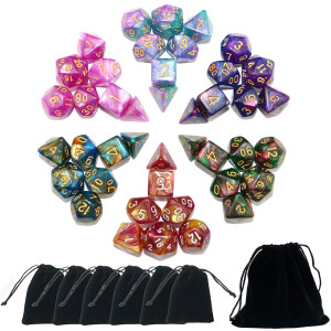 SmartDealsPro Glitter Polyhedral Dice Set - 42 Pcs for DND RPG