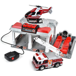 Fire And Rescue Garage Lights And Sounds Toy Set For Kids Working Intercom With Open And Close Parking Garage And Vehicle Lift